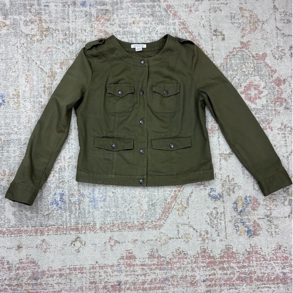 Cargo Utility Liz Claiborne Olive Green Military Crop Womens's Jacket Sz L